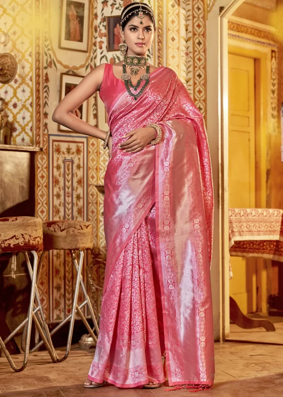 Flamingo Pink Kanjivaram Saree