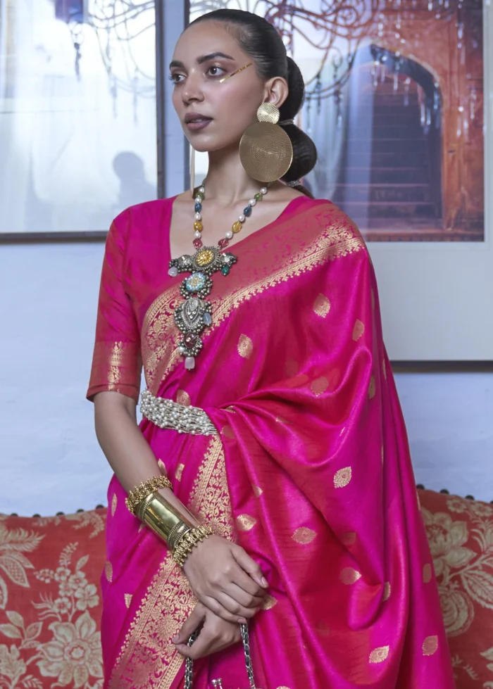 Fuchsia Pink Banarasi Silk Saree