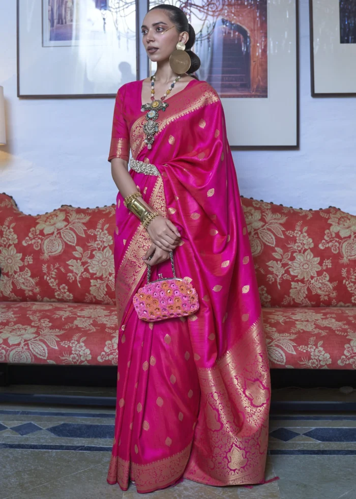 Fuchsia Pink Banarasi Silk Saree