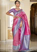 Fuchsia Pink & Blue Banarasi Silk Saree