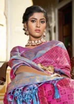 Fuchsia Pink & Blue Banarasi Silk Saree