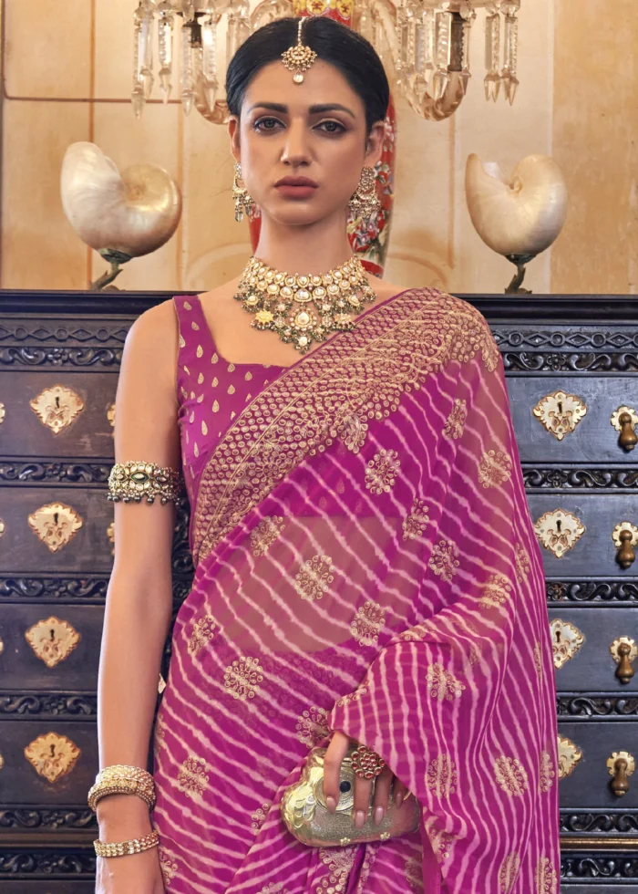 Fuchsia Pink Georgette Silk Saree