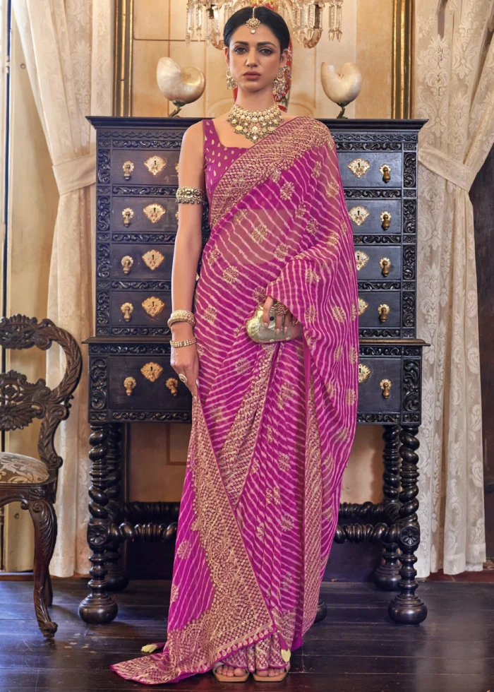 Fuchsia Pink Georgette Silk Saree