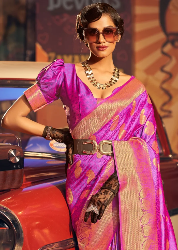 Grape Violet Banarasi Silk Saree