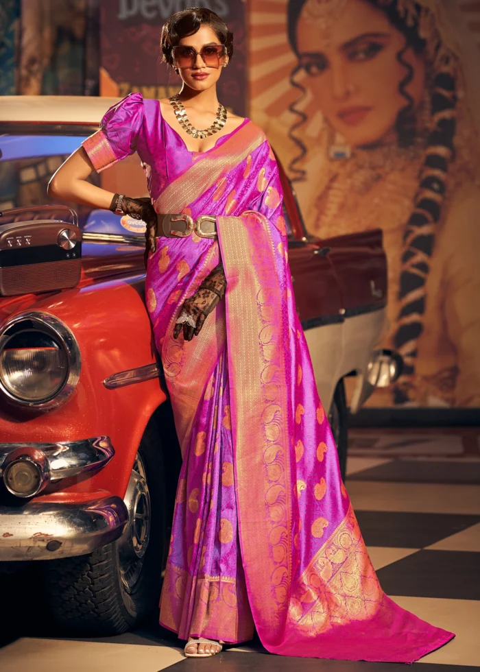 Grape Violet Banarasi Silk Saree