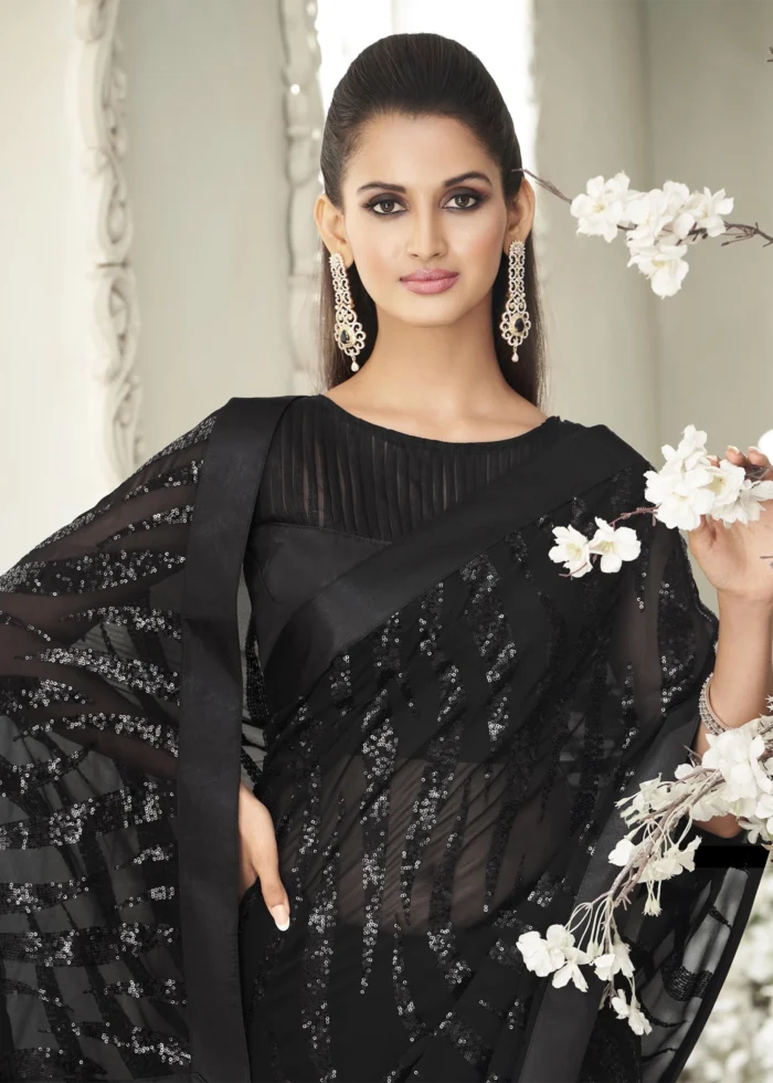 Graphite Black Sequins Saree