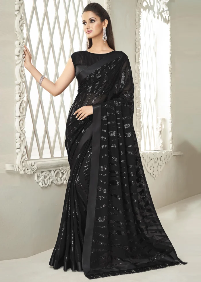 Graphite Black Sequins Saree