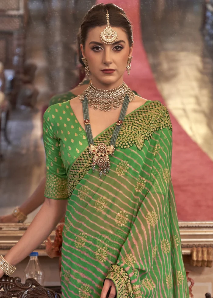 Grass Green Georgette Silk Saree