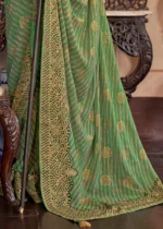 Grass Green Georgette Silk Saree