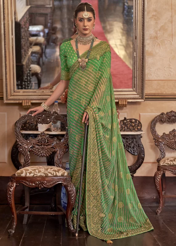 Grass Green Georgette Silk Saree