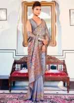 Gray Kashmiri Jamawar Pashmina Saree