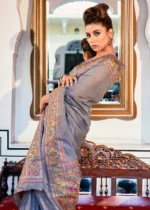 Gray Kashmiri Jamawar Pashmina Saree