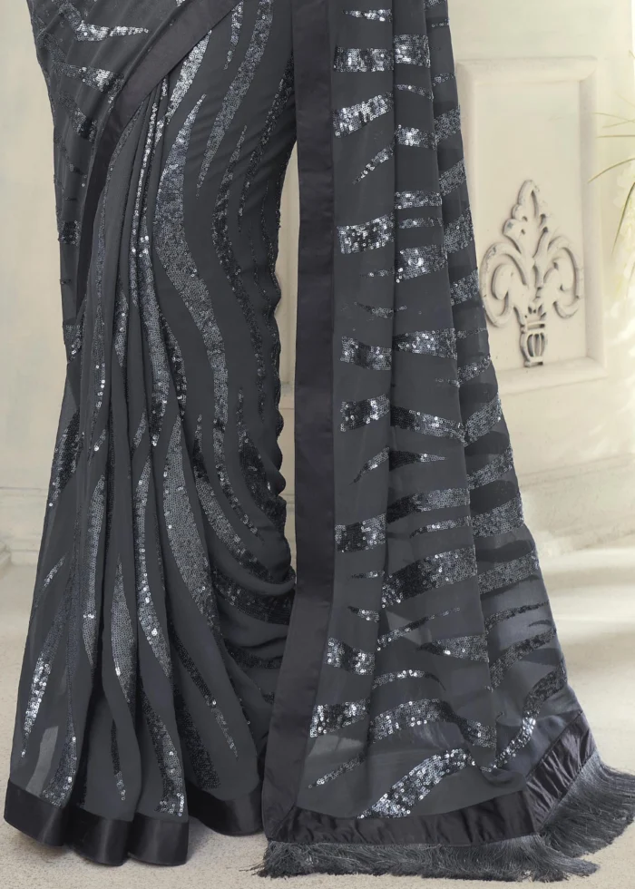 Gray Sequins Saree