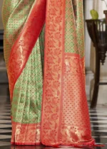 Green & Red Banarasi Silk Saree