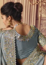 Greyish Blue Banarasi Saree