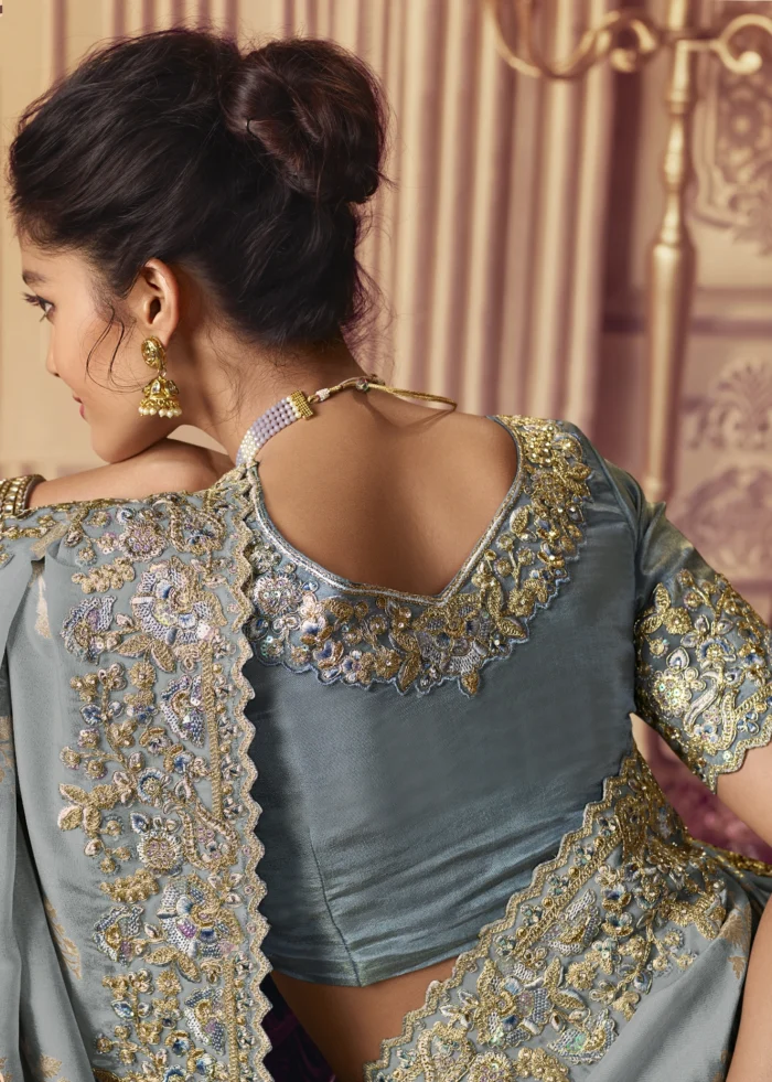 Greyish Blue Banarasi Saree