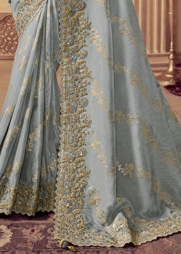 Greyish Blue Banarasi Saree