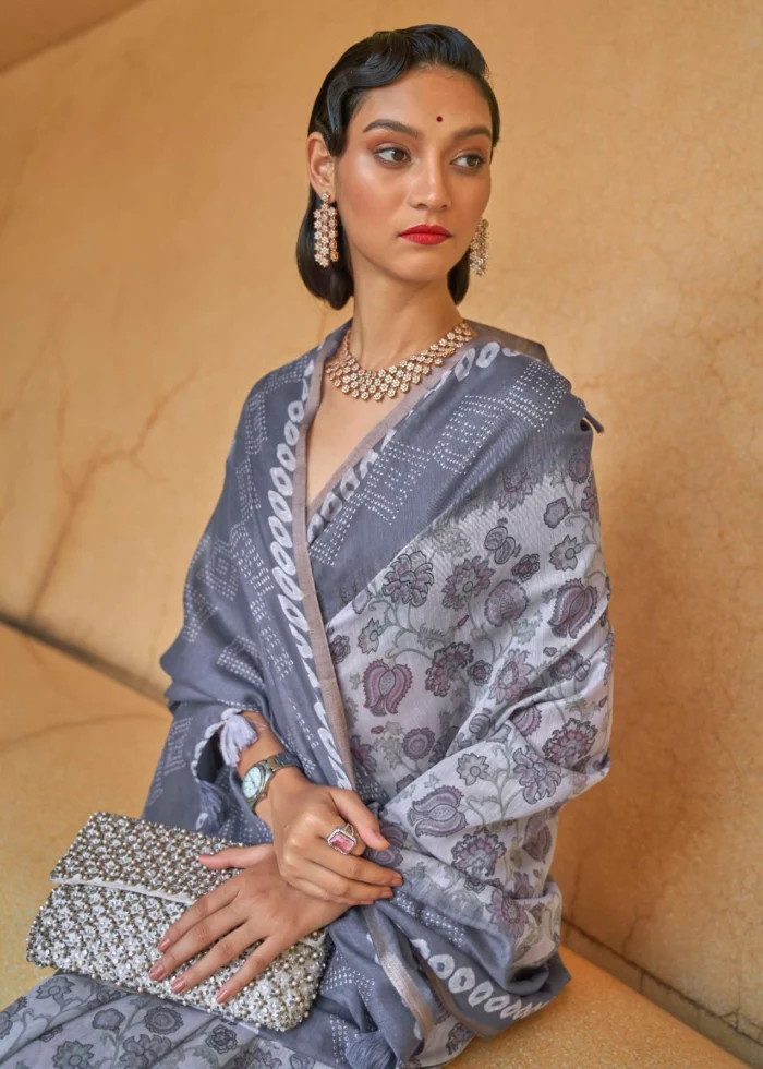 Lavender Gray Cotton Saree