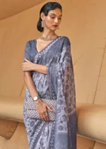 Lavender Gray Cotton Saree