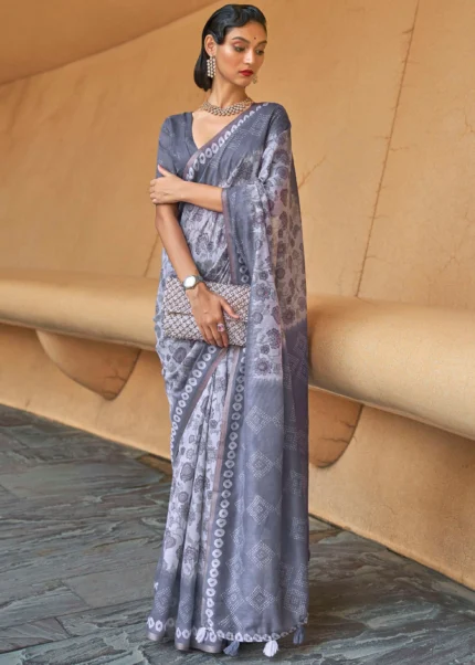 Lavender Gray Cotton Saree