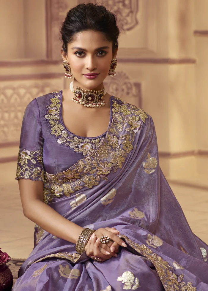 Lavender Purple Banarasi Saree