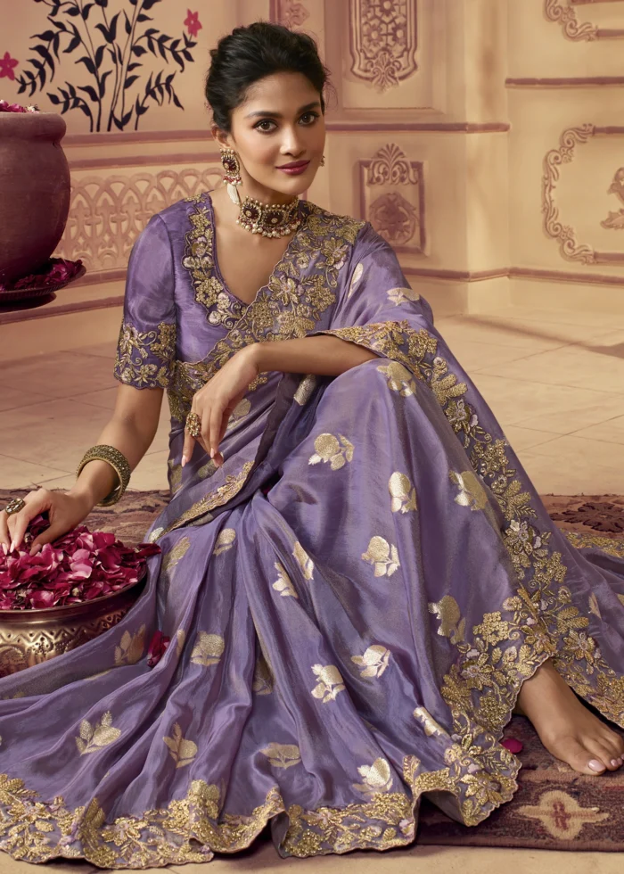 Lavender Purple Banarasi Saree