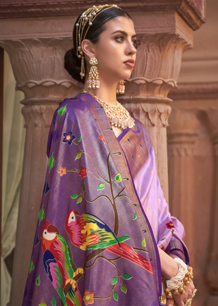 Lavender Purple Paithani Silk Saree