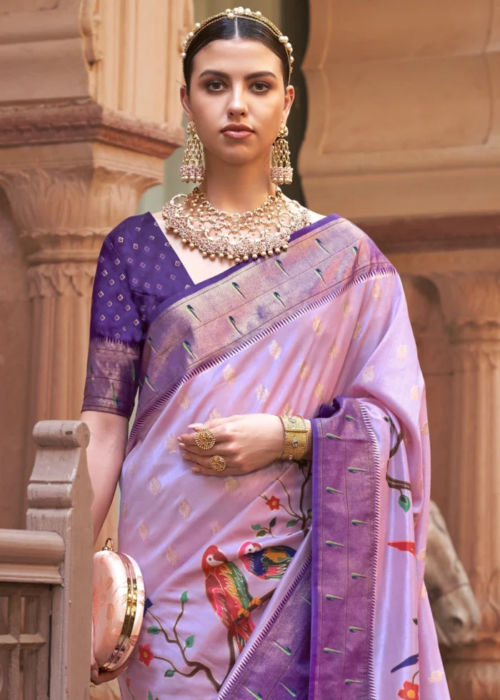 Lavender Purple Paithani Silk Saree