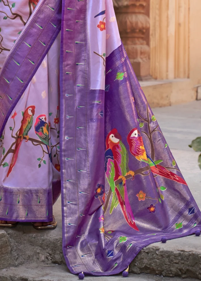 Lavender Purple Paithani Silk Saree