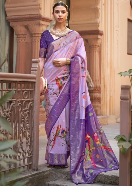 Lavender Purple Paithani Silk Saree