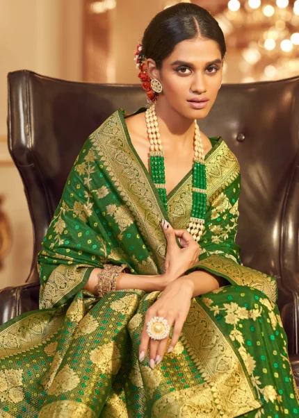 Leaf Green Chiffon Banarasi Saree