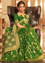 Leaf Green Chiffon Banarasi Saree