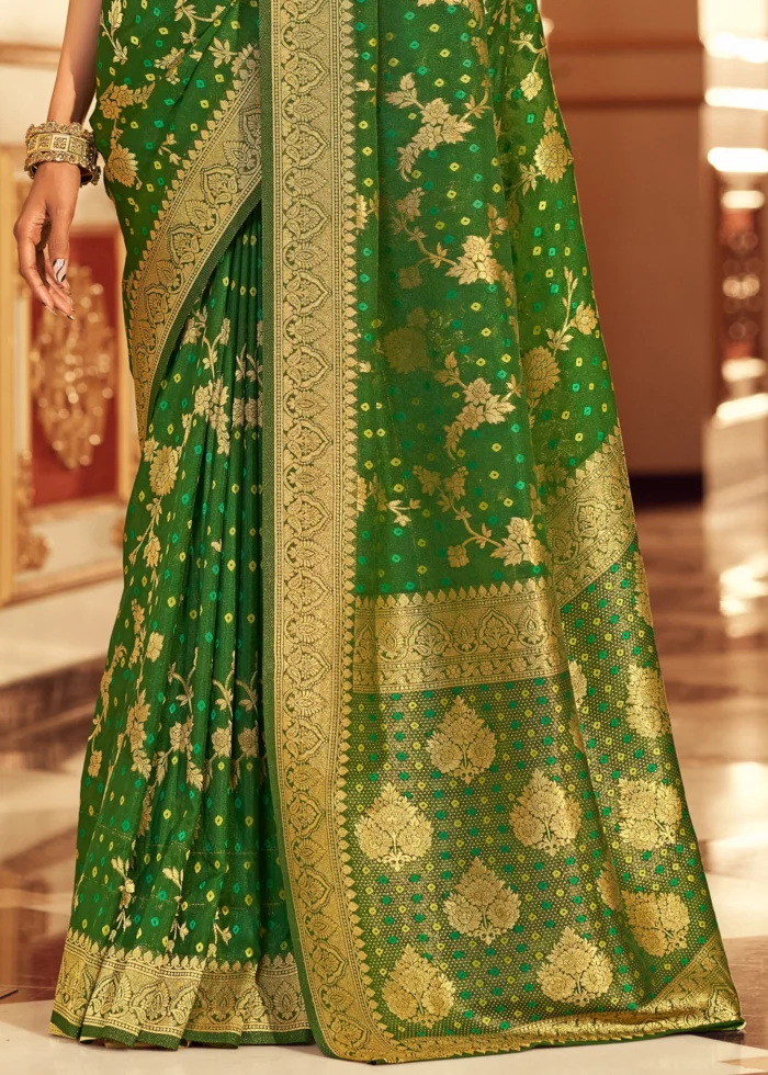 Leaf Green Chiffon Banarasi Saree