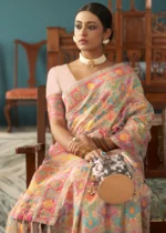 Light Peach Kashmiri Jamawar Saree