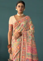 Light Peach Kashmiri Jamawar Saree