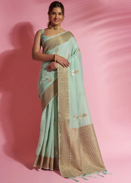 Light Turquoise Cotton Saree