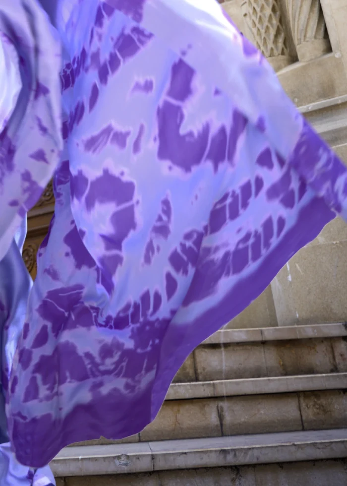 Lilac Blue Satin Crepe Saree