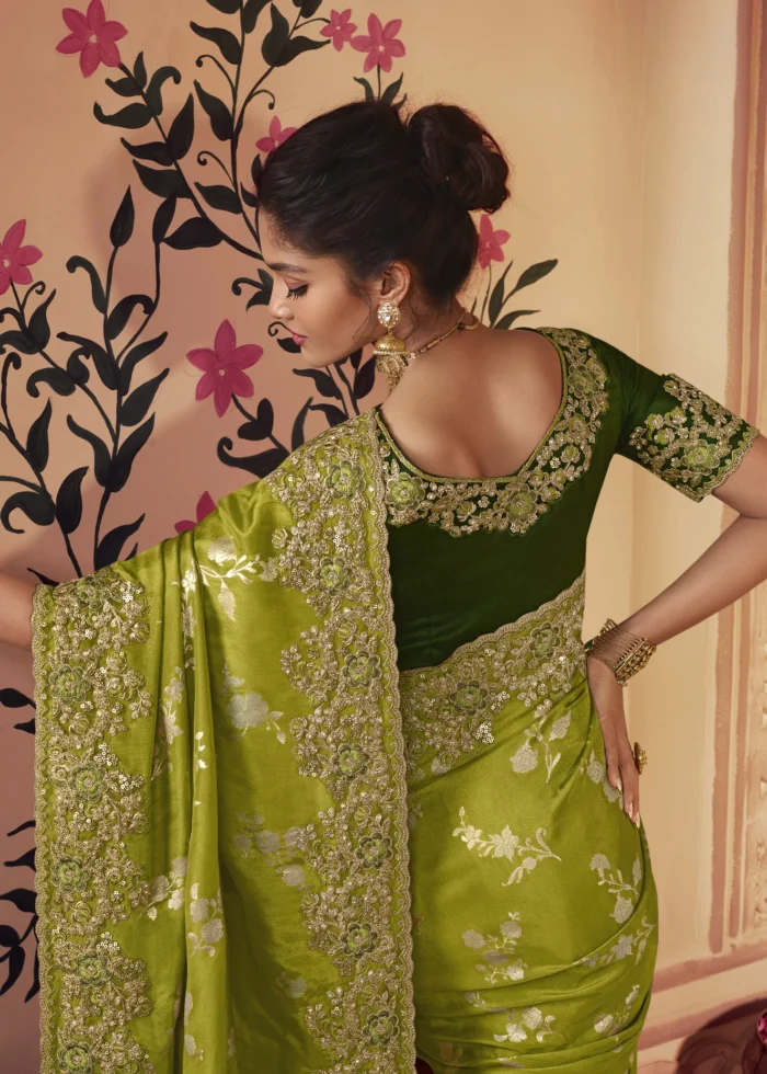 Lime Green Banarasi Saree