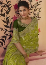 Lime Green Banarasi Saree