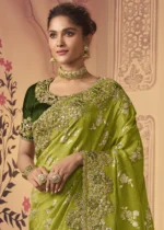 Lime Green Banarasi Saree