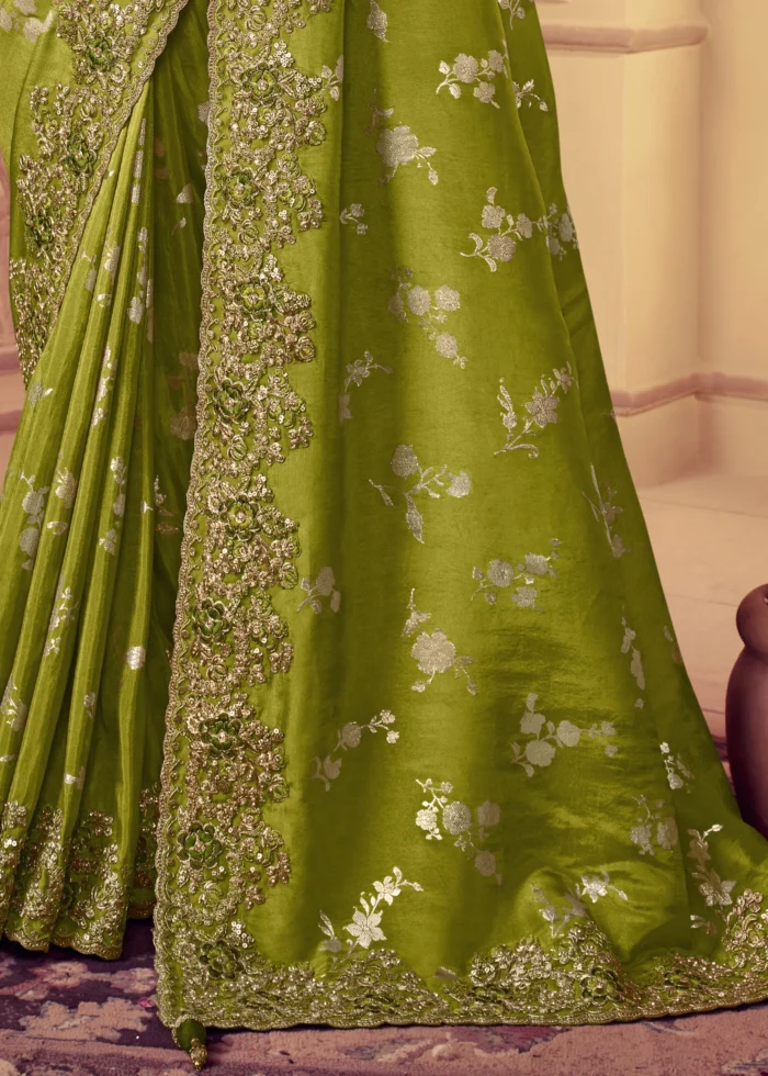 Lime Green Banarasi Saree