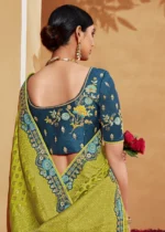 Lime Green & Blue Banarasi Saree