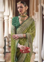 Lime Green Georgette Silk Saree