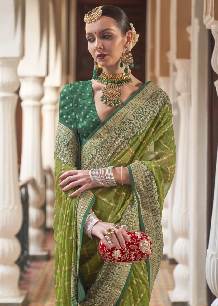 Lime Green Georgette Silk Saree