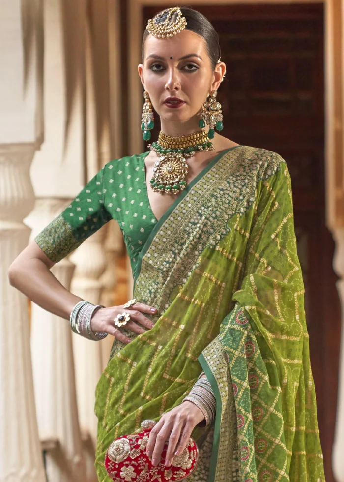 Lime Green Georgette Silk Saree