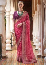 Magenta Pink Georgette Silk Saree