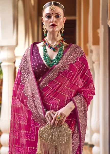 Magenta Pink Georgette Silk Saree