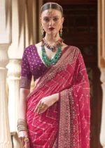 Magenta Pink Georgette Silk Saree