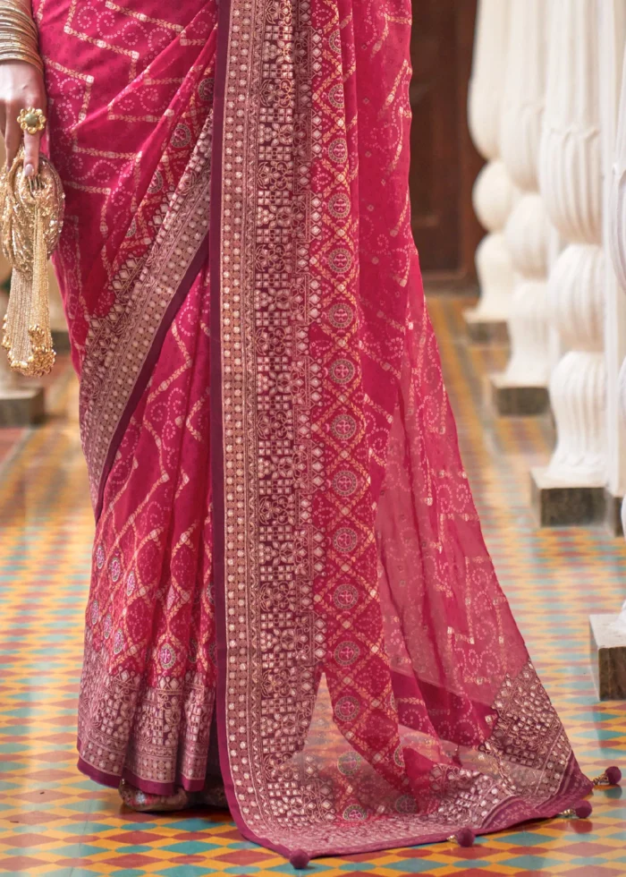 Magenta Pink Georgette Silk Saree