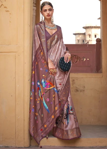 Mauve Paithani Silk Saree